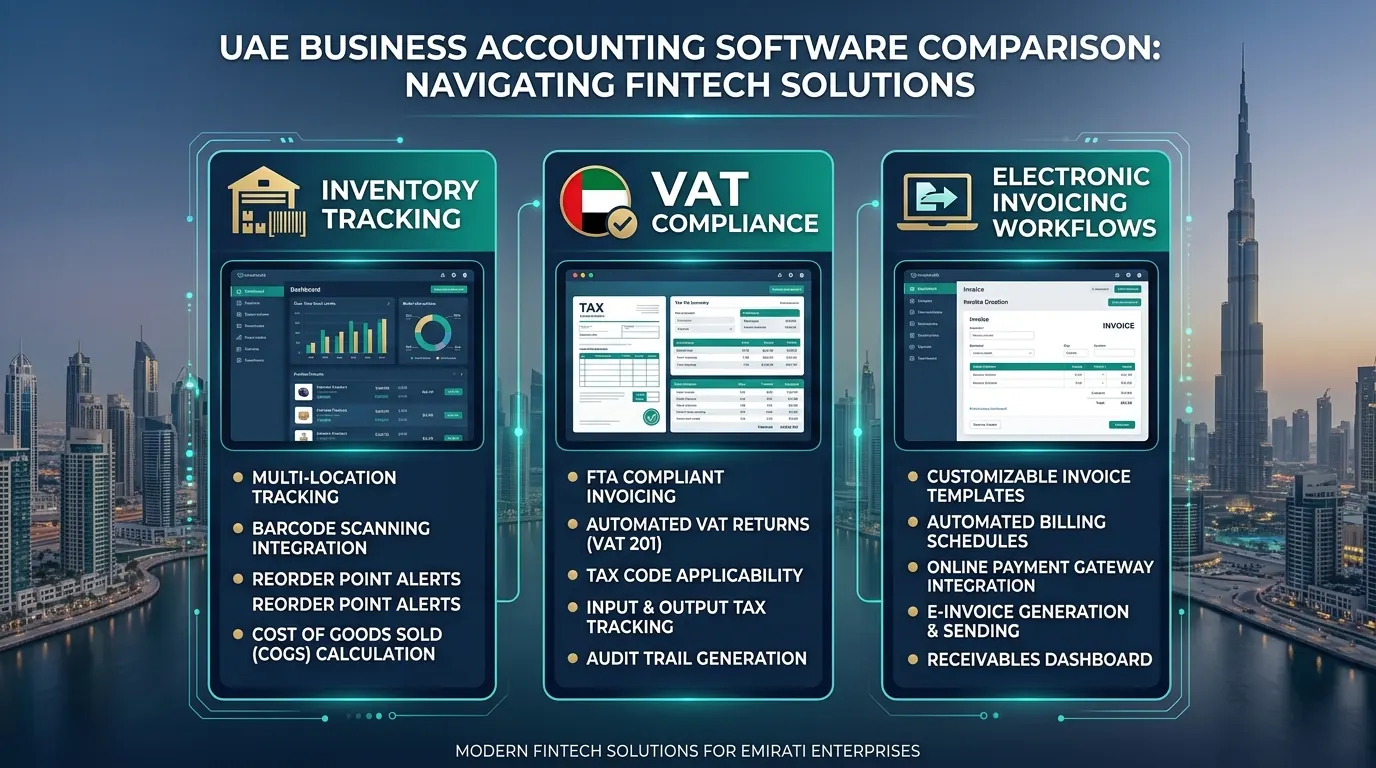 UAE Business Accounting Software Comparison - Inventory, VAT Compliance, and E-Invoicing Workflows