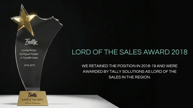 Tally Lord of the Sales Award 2018 trophy for leading partner with highest number of Tally.ERP 9 sales
